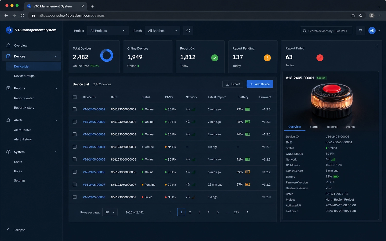 V16 device inventory and reporting dashboard
